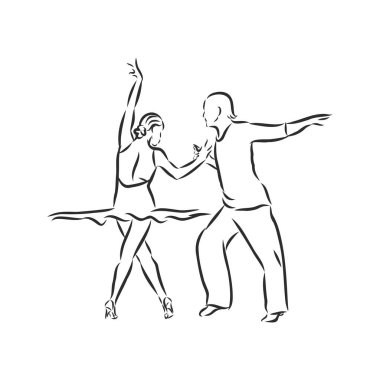 Latin dansı, çift dansı, vektör, beyaz arka planda çizim
