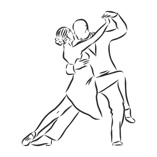 Dança Latina Dança Casal Vetor Esboço Sobre Fundo Branco — Vetor de Stock