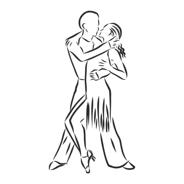 拉丁舞蹈 情侣舞蹈 白色背景的草图 — 图库矢量图片