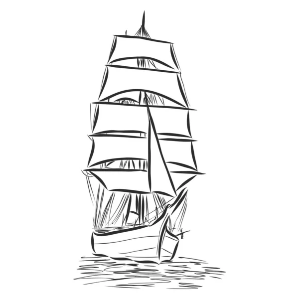 Вітрильний Корабель Або Човен Океані Стилі Чорнила Рука Намальована Яхта — стоковий вектор