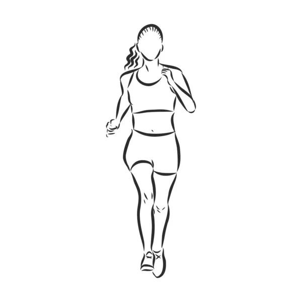 Correndo Silhueta Mulher Esboçado Esboço Vetorial Conceito Fitness — Vetor de Stock