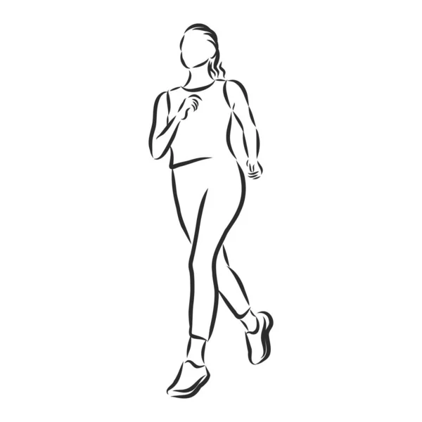 Běžící Žena Silueta Nastíněný Vektorový Náčrt Fitness Koncept — Stockový vektor