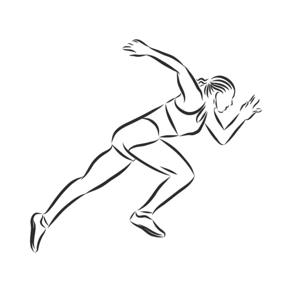 女跑步者轮廓 矢量草图 健身概念 — 图库矢量图片