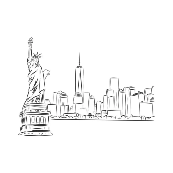 Άγαλμα Της Ελευθερίας Χειροποίητα Διανυσματικά Εικονογράφηση Ρεαλιστικό Σκίτσο — Διανυσματικό Αρχείο
