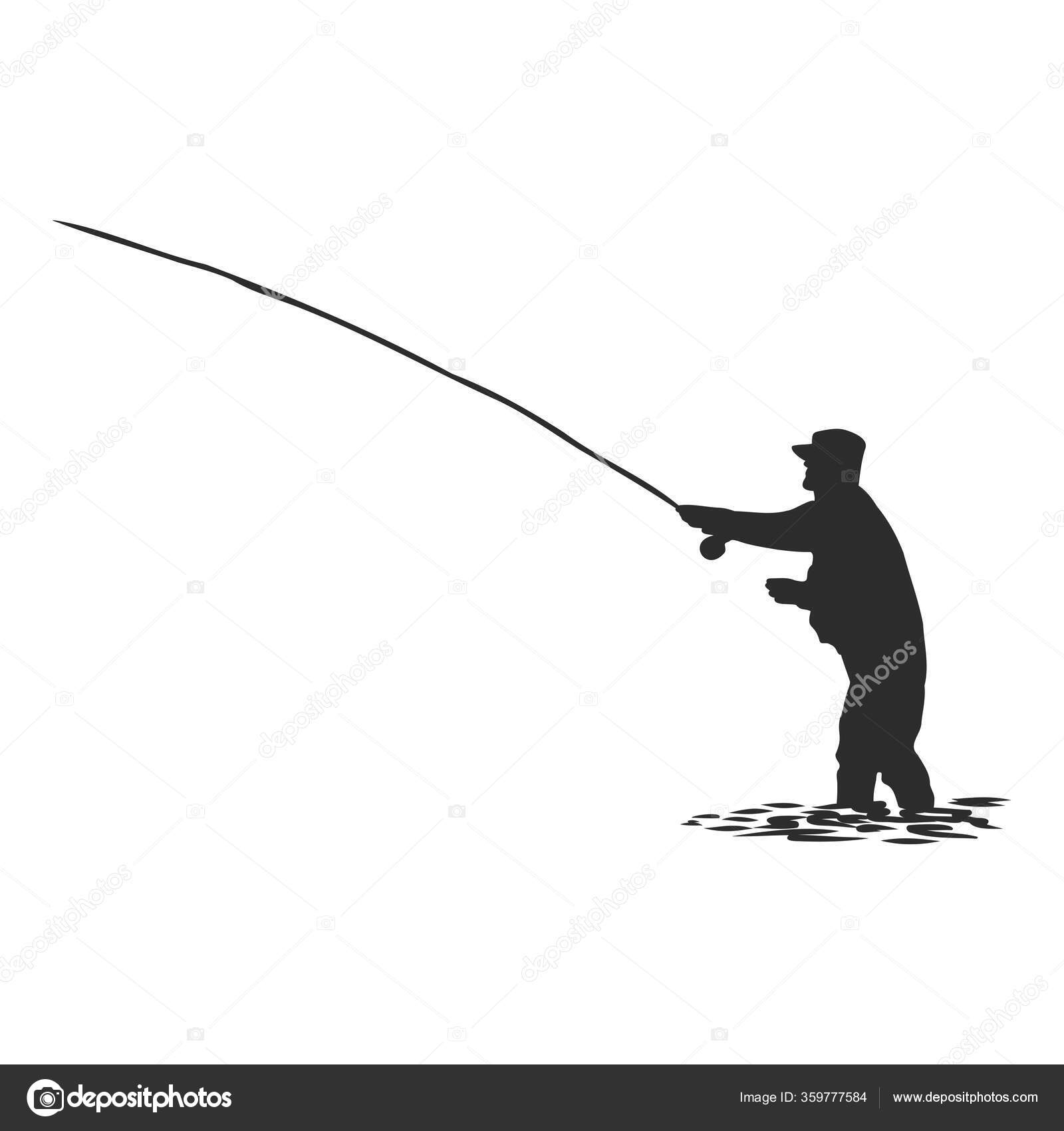 Pescador Con Silueta Caña Pescar Vector Ilustración Vector de