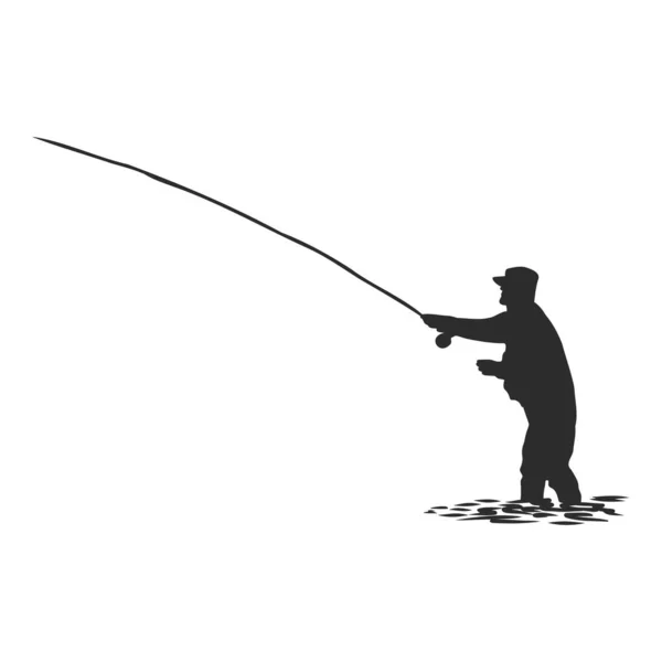 Pêcheur Avec Canne Pêche Silhouette Vectorielle Illustration — Image vectorielle