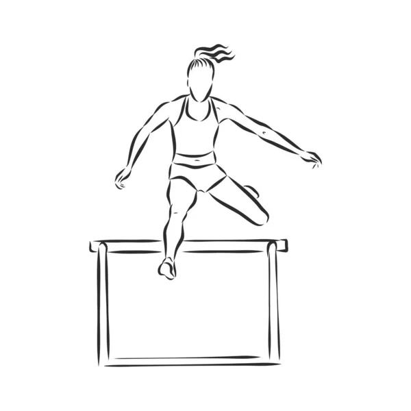 Sprinter Leaping Hurdle Hurdle Race Hand Drawn Vector Illustration — Stock Vector