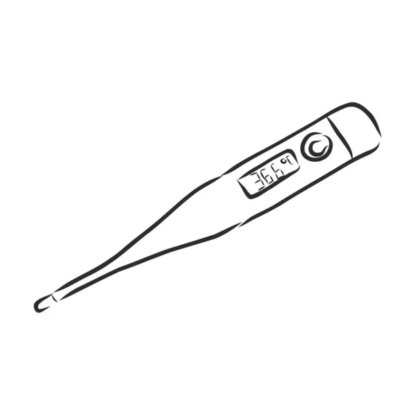 医療用温度計の手描きアウトラインドアアイコン 体温の測定と表示のためのデジタル医療ツール ウェブ モバイルの白い背景のためのベクトルスケッチイラスト — ストックベクタ