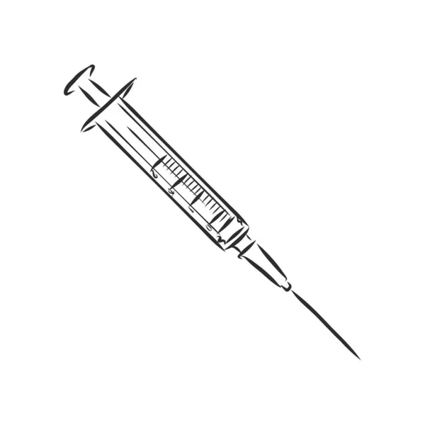 Ğne Elle Çizilmiş Karalama Simgesi Şırınga Aşısı Enjeksiyonu Beyaz Arka — Stok Vektör