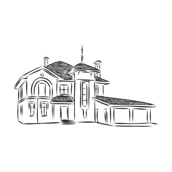 Рисунок Строительной Руки Иллюстрация Векторного Наброска Дома — стоковый вектор