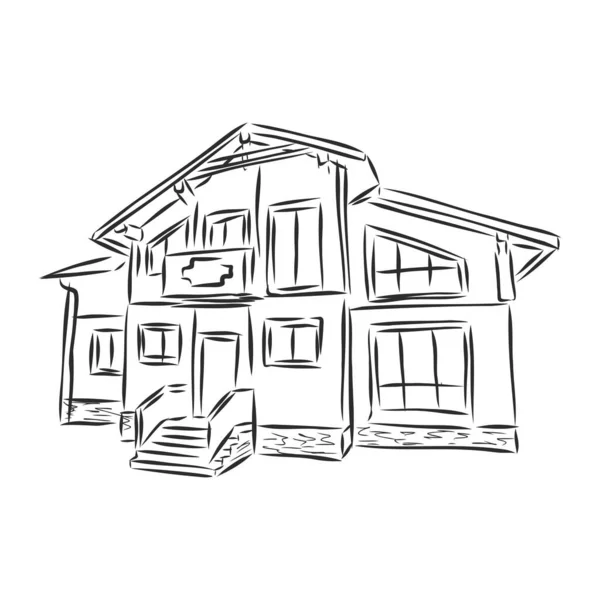 Dessin Main Bâtiment Illustration Vectorielle Croquis Maison — Image vectorielle