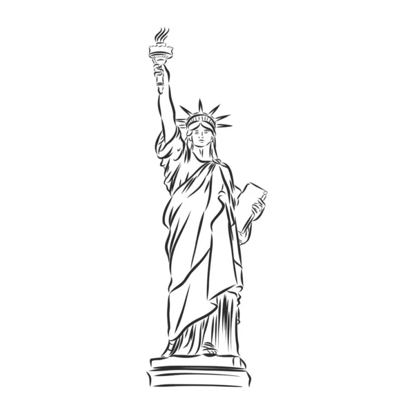 Estatua Libertad Dibujado Mano Vector Ilustración Boceto Realista — Vector de stock