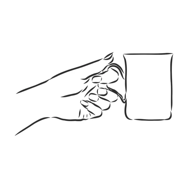 Θηλυκό Χέρι Κρατώντας Ένα Φλιτζάνι Τσάι Καφέ Σκίτσο Στυλ Διανυσματική — Διανυσματικό Αρχείο