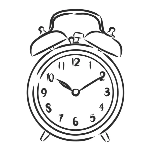 Reloj Despertador Ilustración Dibujo Grabado Tinta Línea Arte Vector — Vector de stock