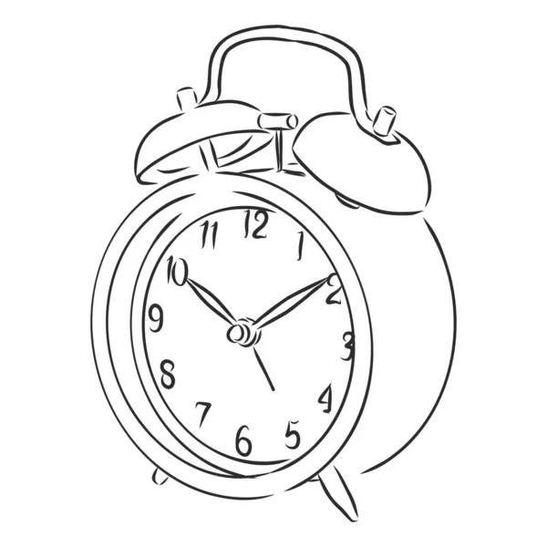 Reloj Despertador Ilustración Dibujo Grabado Tinta Línea Arte Vector — Vector de stock