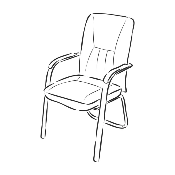 Chaise Tournante Bureau Avec Dossier Accoudoirs Dessinée Main Esquisse Contour — Image vectorielle