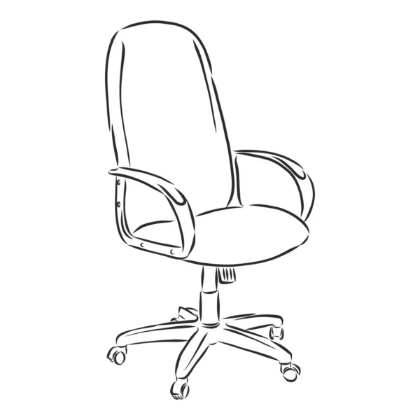 Office Revolving Chair Backrest Armrests Hand Drawn Black White Contour — Stock Vector
