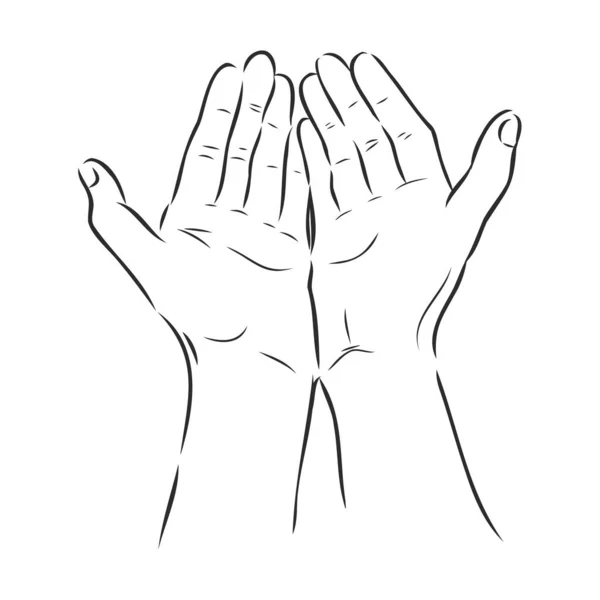 Sketch Hand Begging Hands Vector Line Illustration — Stock Vector