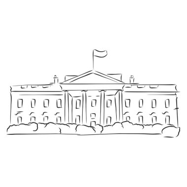 Washington 'daki Beyaz Saray, oymalı vektör illüstrasyonu, el çizimi, çizim
