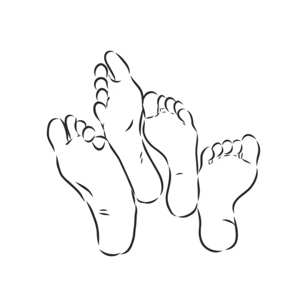 孤立的矢量图解 人类赤脚或脚底的手绘草图 黑白相间的轮廓 — 图库矢量图片