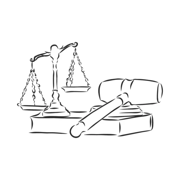 Parafernália Judicial Martelo Juiz Themis Ilustração Esboço Vetorial —  Vetores de Stock