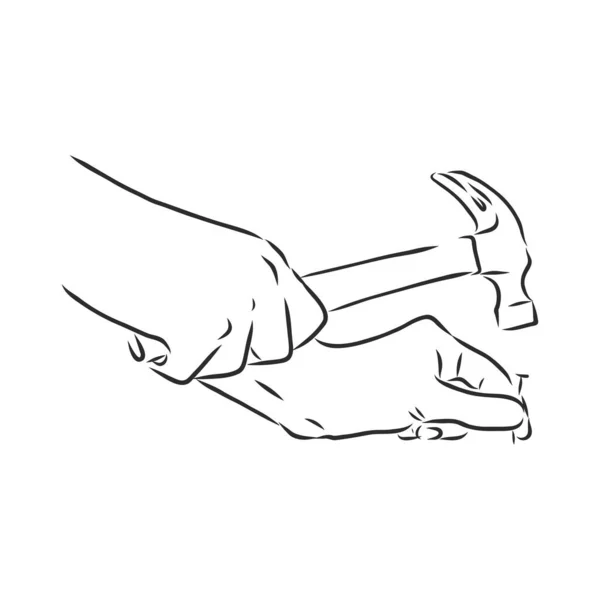 Hammer Nails Hand Vector Sketch — Stock Vector