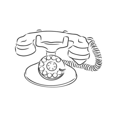 Eski bir telefonun çizgi çizimi. Vektör çizimi. Ayrı nesne.