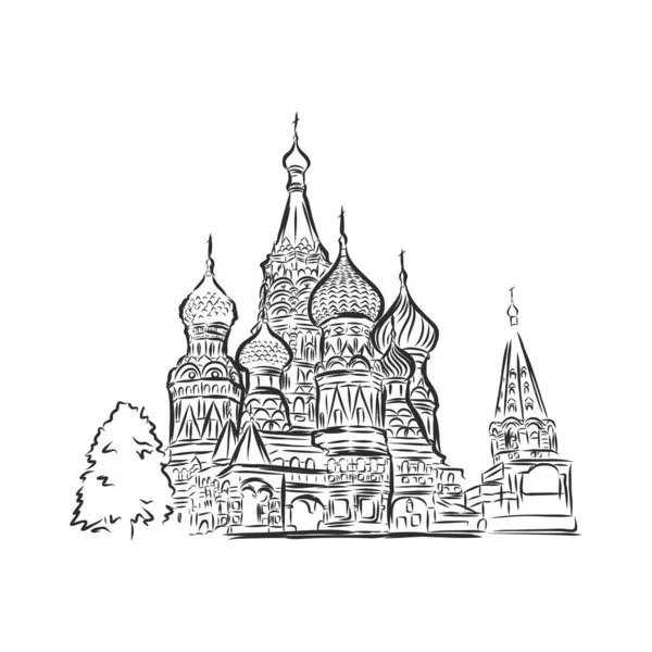 Dibujado Mano Dibujo Arquitectura Ilustración Hito Plaza Roja Moscú Basil — Vector de stock