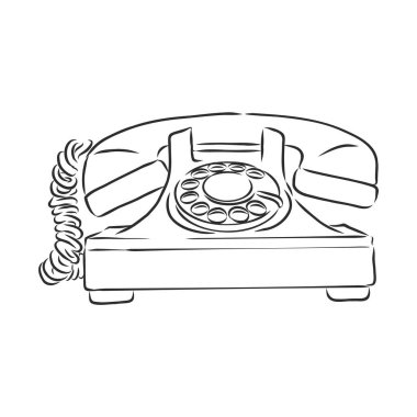 Eski bir telefonun çizgi çizimi. Vektör çizimi. Ayrı nesne.