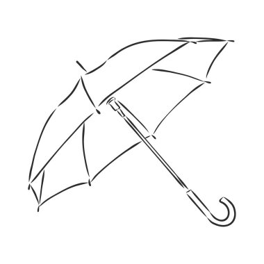 Şemsiye boyama, doğrusal çizim, taslak, vektör çizimi, ikon, monokrom, çizim çizimi. Siyah ve beyaz açık şemsiye, beyaz arka planda izole edilmiş.