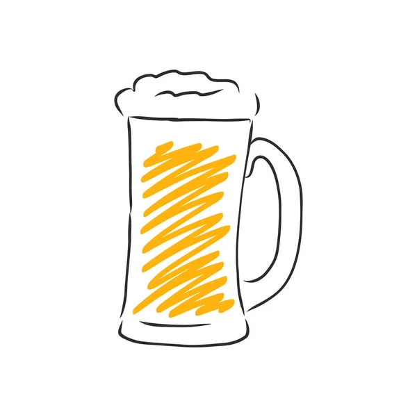 Verre Bière Isolé Sur Fond Blanc Bière Oktoberfest Dessin Main — Image vectorielle