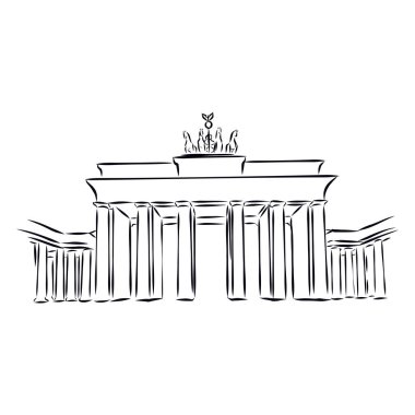 Berlin 'deki Brandenburg kapısı. El çizimi çizimi çizimi beyaz arkaplanda izole edildi