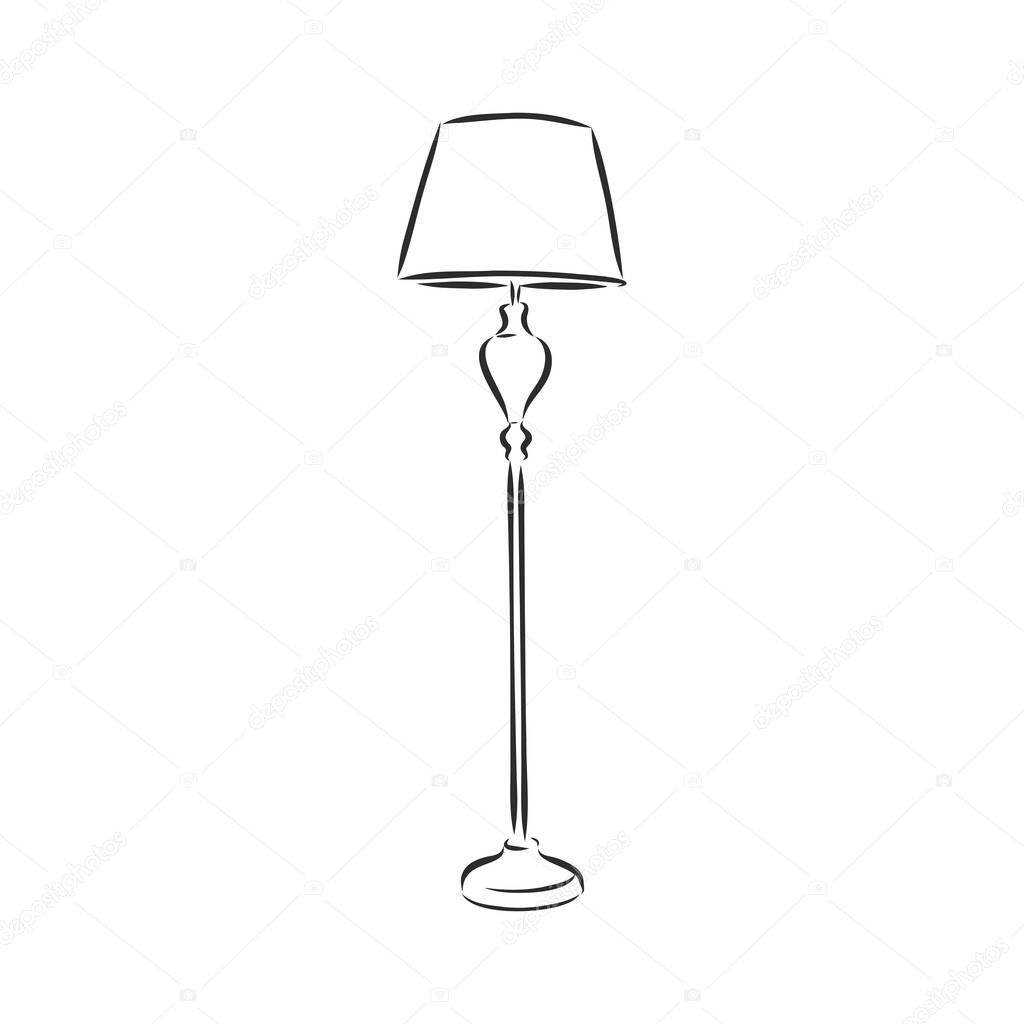 Sketched floor lamp isolated on white background. Floor lamp sketch vector illustration.