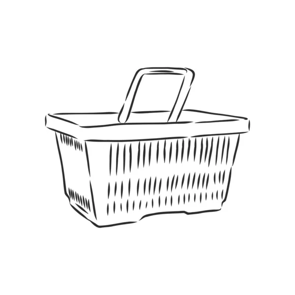 Cesta Compras Plástico Estilo Doodle Ilustração Esboço Vetor Desenhado Mão — Vetor de Stock