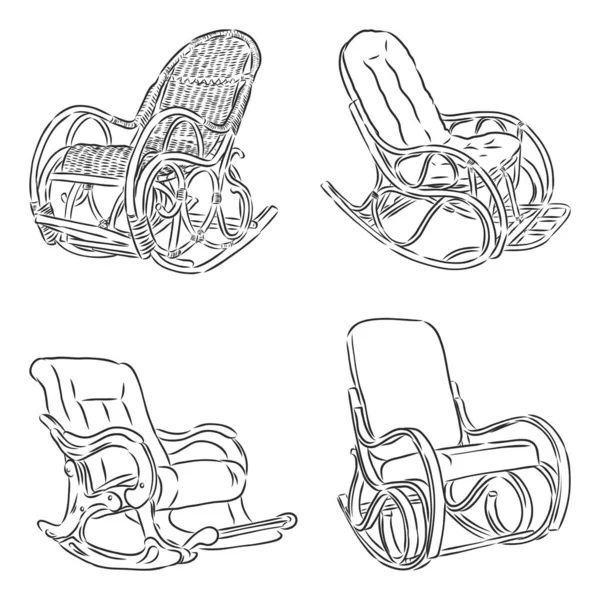 Комплект Качающимися Стульями Изолированными Белом Фоне Нарисуйте Удобное Кресло Векторная — стоковый вектор