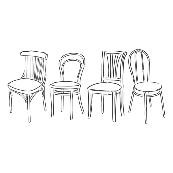 Möbelset Vorhanden Interior Detail Outline Kollektion Stuhl Sessel Hocker — Stockvektor