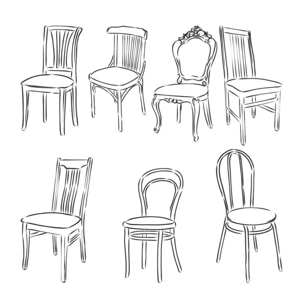 Ensemble Meubles Détails Intérieurs Collection Chaise Fauteuil Tabouret — Image vectorielle