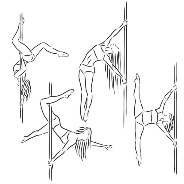 Beautiful girl , pole dance , dancer , sketch, vector on a white background