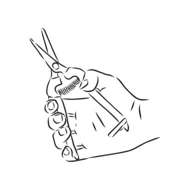 Vektör el, Bahçe budanmış budama ana hatlı karalama simgesi çizdi. Beyaz arkaplanda izole edilmiş baskı, web, mobil ve bilgi grafikleri için bahçe budama çizimi çizimi.