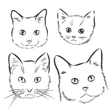 Şirin kediler. Siyah beyaz vektör illüstrasyonu