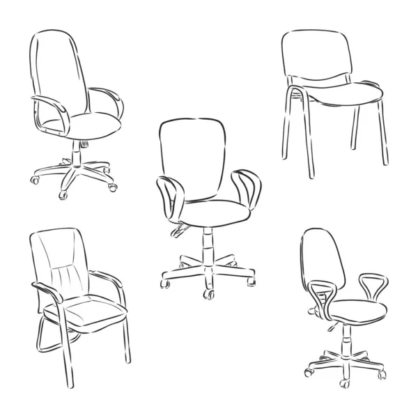 Installez Des Chaises Bureau Isolées Sur Fond Blanc Croquis Différentes — Image vectorielle