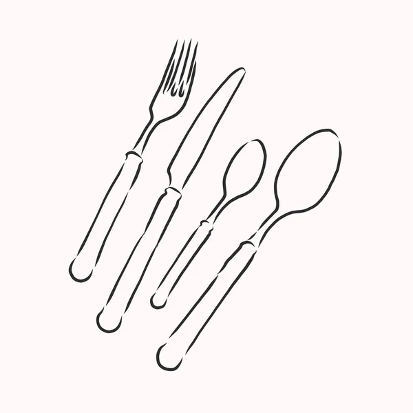 Rough Cutlery Illustration Καφέ Χειροποίητη Απεικόνιση Μαχαιροπίρουνων Που Απομονώνονται Λευκό — Διανυσματικό Αρχείο