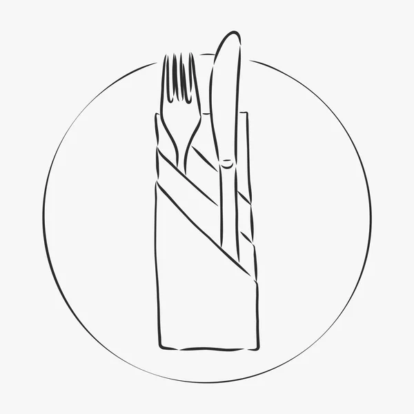 粗制餐具图解 白色背景上孤立的餐具的褐色手工图解 — 图库矢量图片