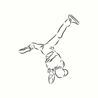 Break dansçı-sürekli çizgi çizimi. Break dans, dansçı, vektör çizimi