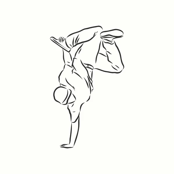 打破舞者 连续线条画 霹雳舞 舞蹈家 矢量素描 — 图库矢量图片