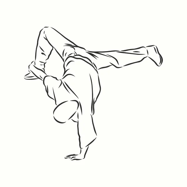 Přerušte Kreslení Spojité Tanečnicí Break Dance Tanečnice Vektorový Skica — Stockový vektor