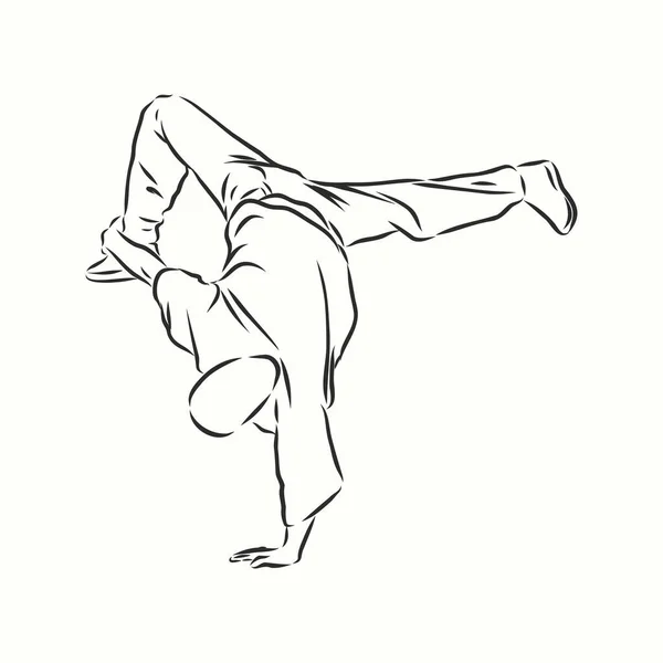 Break Danser Continue Lijntekening Breakdance Danser Vectorschets — Stockvector