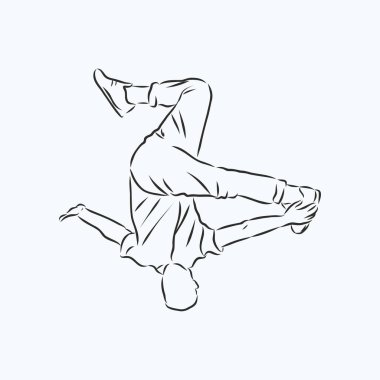 Break dansçı-sürekli çizgi çizimi. Break dans, dansçı, vektör çizimi
