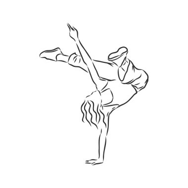 Break dansçı-sürekli çizgi çizimi. Break dans, dansçı, vektör çizimi