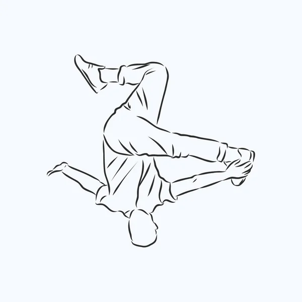 Break Danser Continue Lijntekening Breakdance Danser Vectorschets — Stockvector